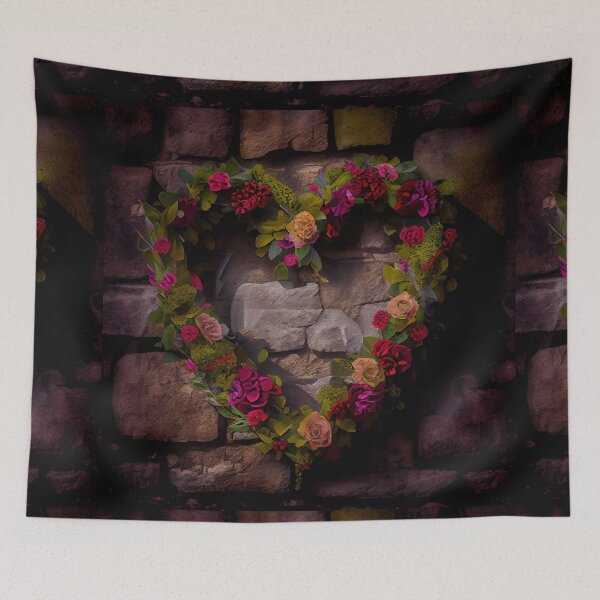 Item preview, Floral heart ring design on a stone wall 9 both vintage and modern floral wallpaper background new for 2023 designed and sold by GeoffBeattie.