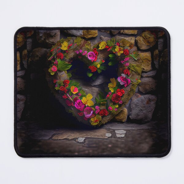 Item preview, Floral heart ring design on a stone wall 11 both vintage and modern floral wallpaper background new for 2023 designed and sold by GeoffBeattie.