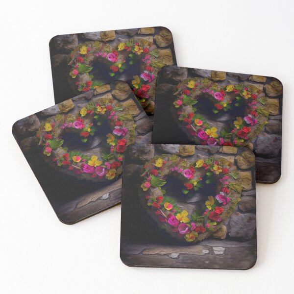 Item preview, Floral heart ring design on a stone wall 11 both vintage and modern floral wallpaper background new for 2023 designed and sold by GeoffBeattie.