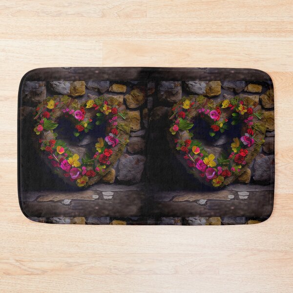 Item preview, Floral heart ring design on a stone wall 11 both vintage and modern floral wallpaper background new for 2023 designed and sold by GeoffBeattie.