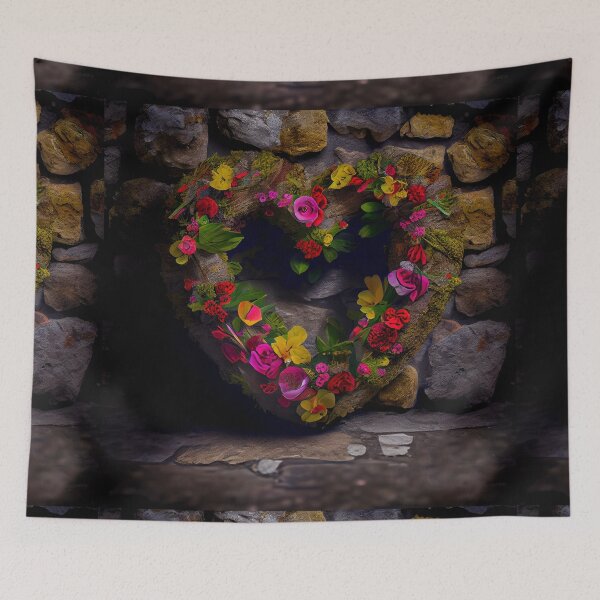 Item preview, Floral heart ring design on a stone wall 11 both vintage and modern floral wallpaper background new for 2023 designed and sold by GeoffBeattie.