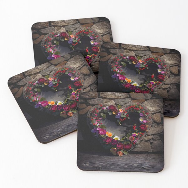 Item preview, Floral heart ring design on a stone wall 12 both vintage and modern floral wallpaper background new for 2023 designed and sold by GeoffBeattie.
