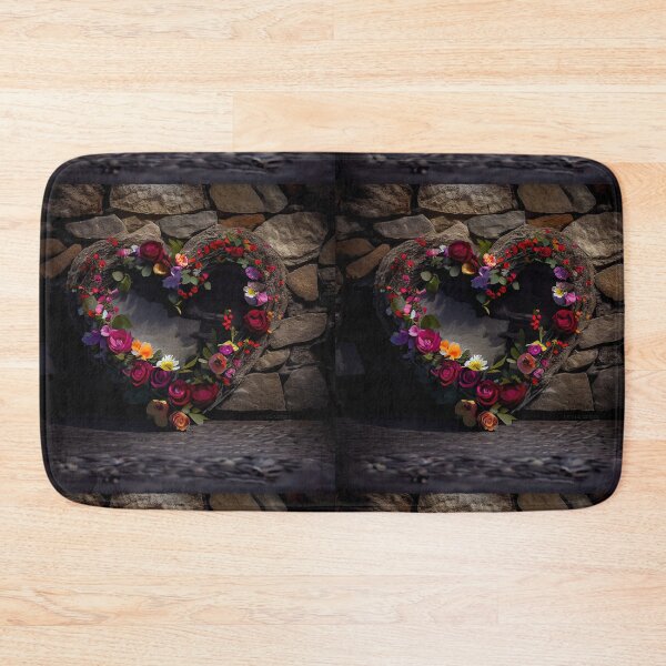 Item preview, Floral heart ring design on a stone wall 12 both vintage and modern floral wallpaper background new for 2023 designed and sold by GeoffBeattie.