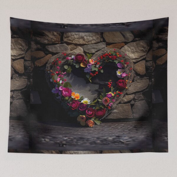 Item preview, Floral heart ring design on a stone wall 12 both vintage and modern floral wallpaper background new for 2023 designed and sold by GeoffBeattie.