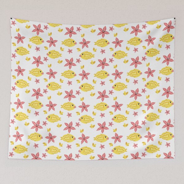 Item preview, Yellow fishes and red seastars on a white background designed and sold by Aveatim.