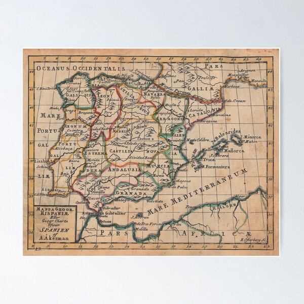 Vintage Map of Spain from 1768 Poster