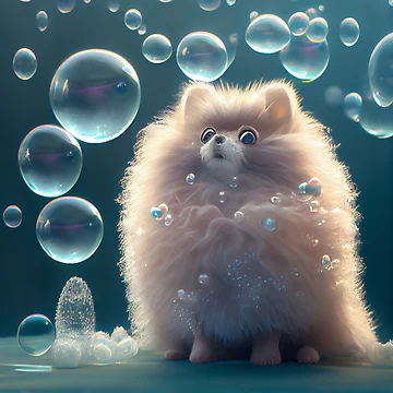 Imagen de la obra Fluffy and the Crested Bubbles Digital Painting de CodeAndColors