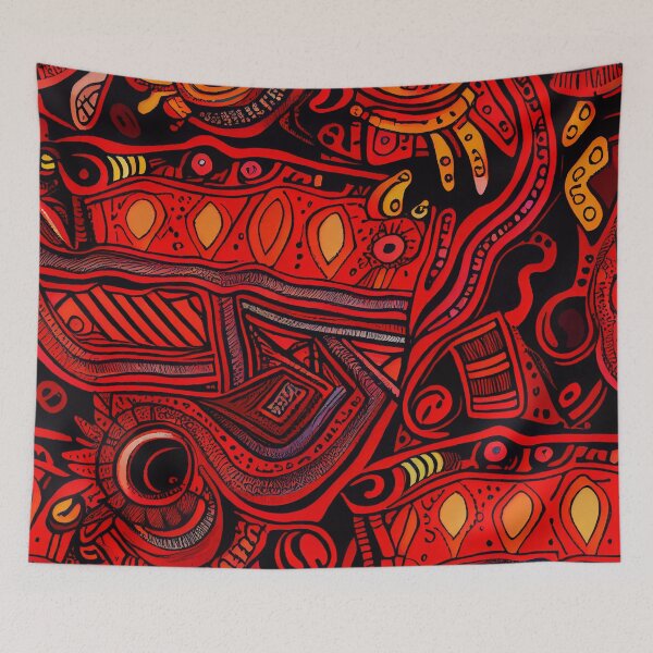 Item preview, Vibrant Drawn Red Eclectic Pattern Digital Painting designed and sold by CodeAndColors.
