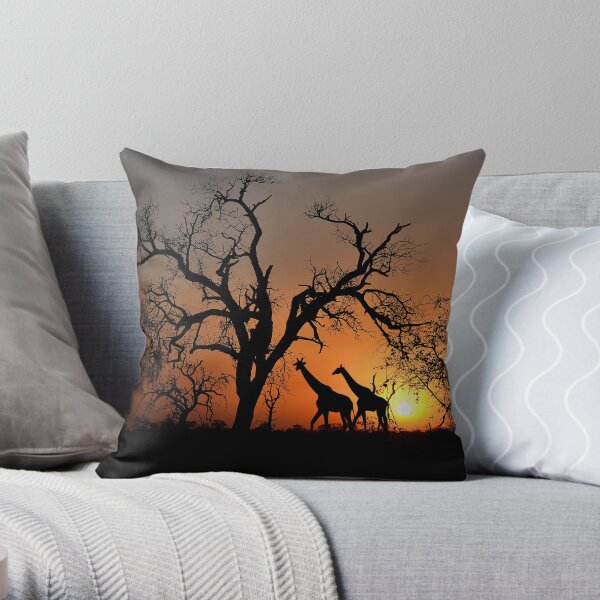Sunset Giraffes Throw Pillow
