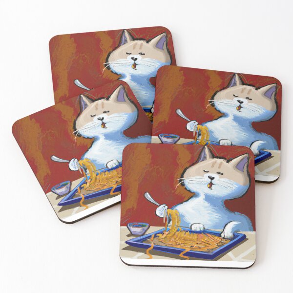 Item preview, funny cat eating noodles designed and sold by T-shirtJohny.