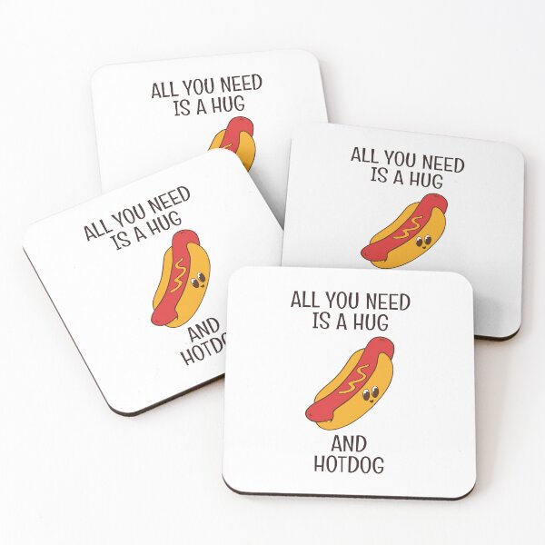 Item preview, cute funny cartoon all you need is hug and hotdog designed and sold by Design_for_merch.