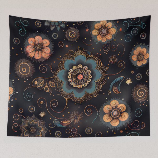 Item preview, Dreamy Dark Cute Traditional Pattern Digital Painting designed and sold by CodeAndColors.