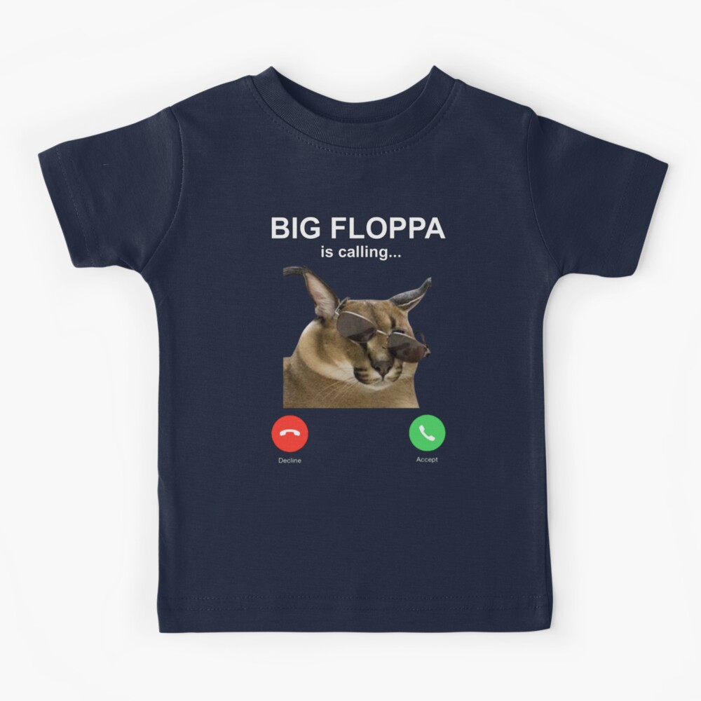 Big Floppa is Calling Funny Caracal Big Cat Meme Black Cotton T-Shirt S-5XL