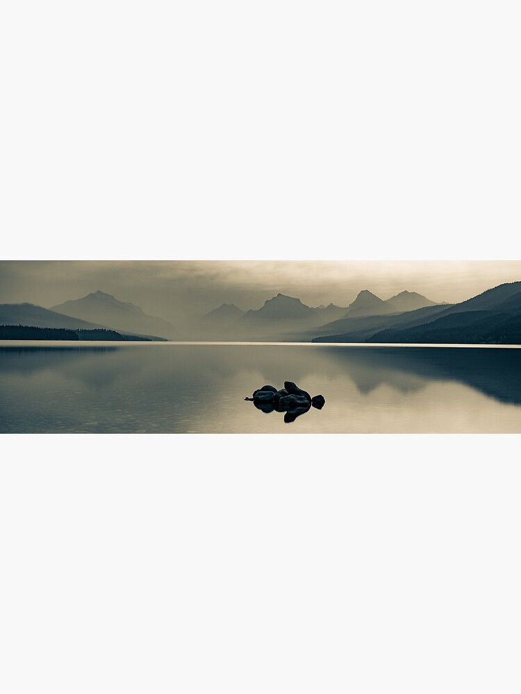 Hazy Mountain Landscape Panorama Over Lake McDonald In Sepia Poster for  Sale by Gregory Ballos