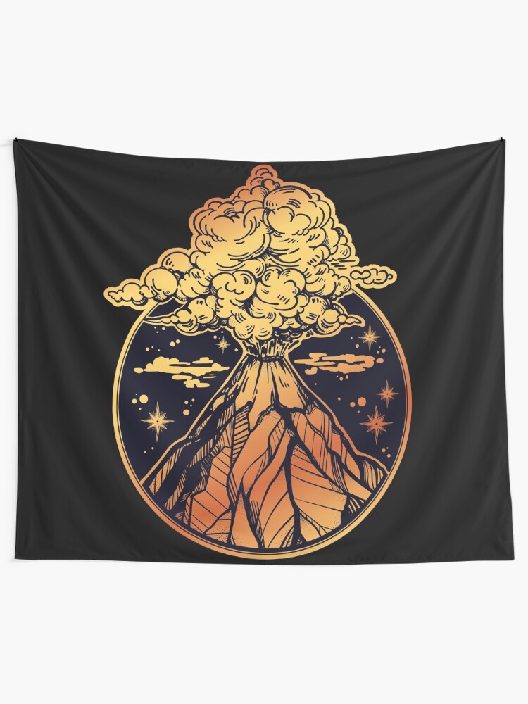 Alternate view of Volcano Erupting in Gold & Black Tapestry