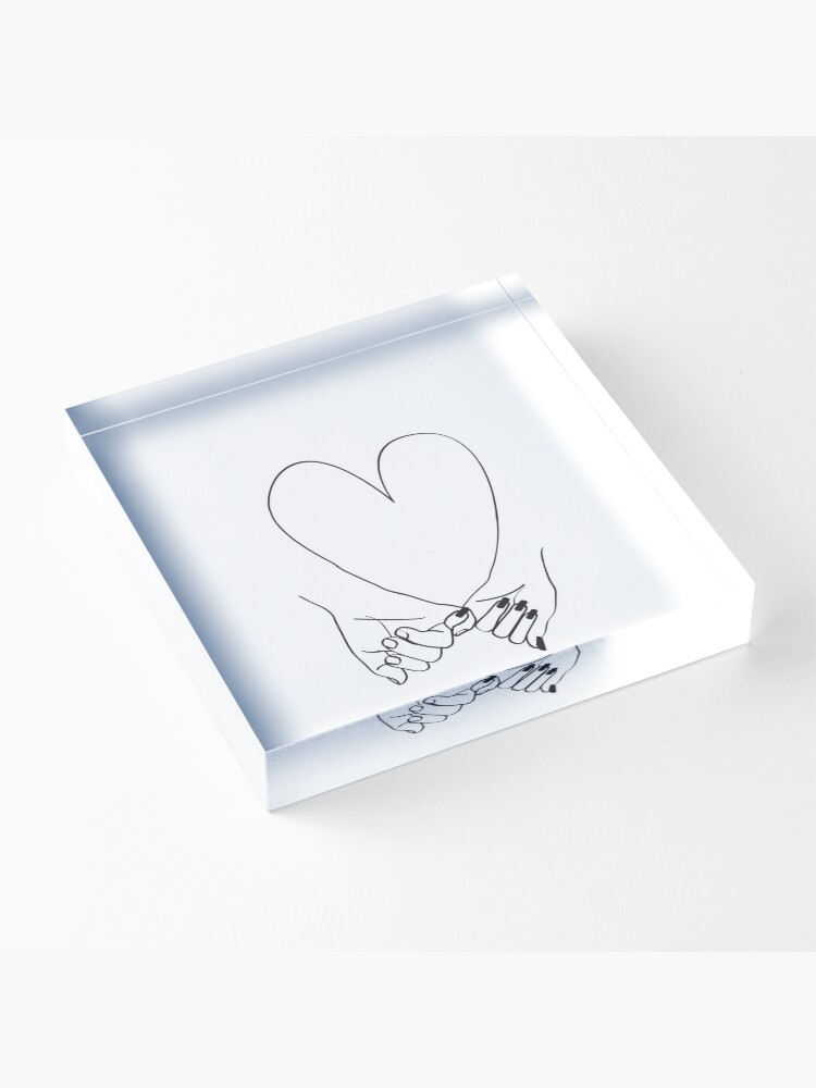 Alternate view of Pinky Promise his and her romantic line art - Pinky Swear lovers Acrylic Block