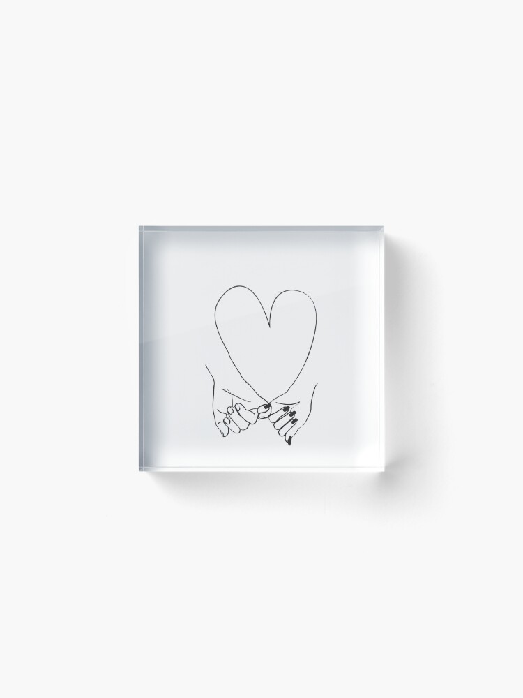 Alternate view of Pinky Promise his and her romantic line art - Pinky Swear lovers Acrylic Block
