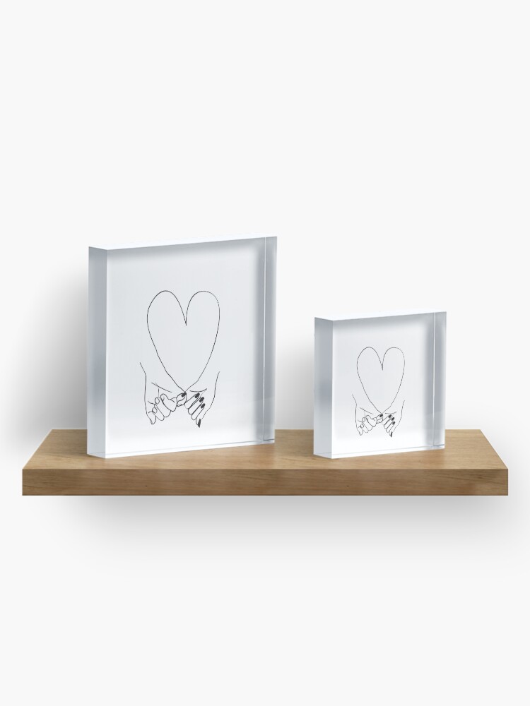 Alternate view of Pinky Promise his and her romantic line art - Pinky Swear lovers Acrylic Block
