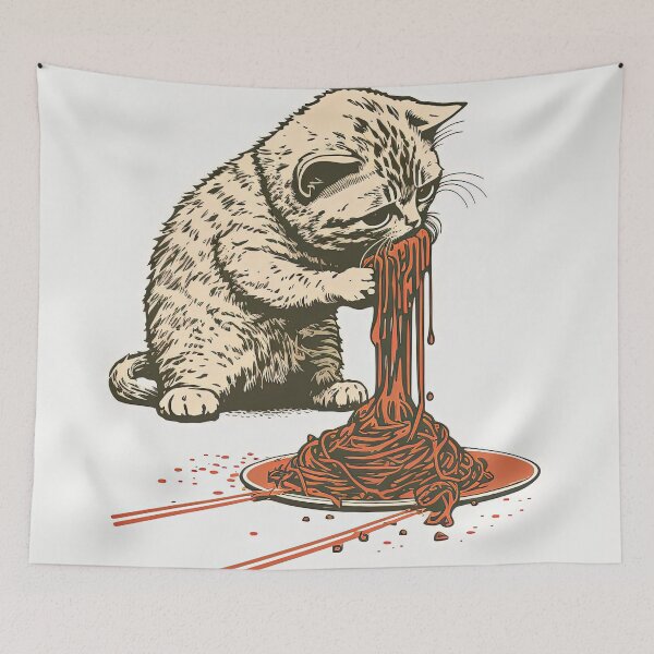 Aperçu de l'œuvre chat qui mange des spaghettis créée et vendue par Chillapy.