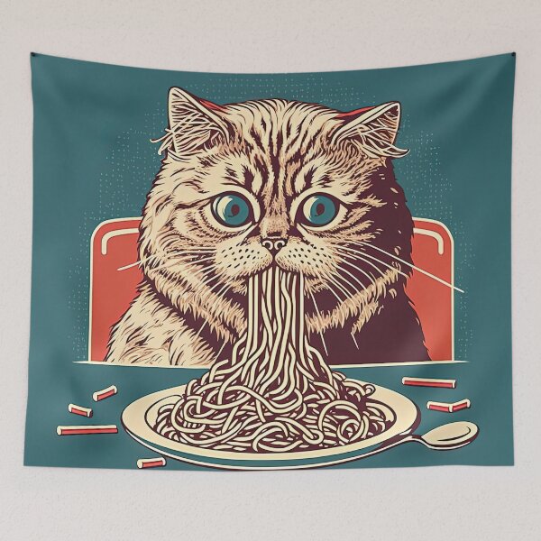 Aperçu de l'œuvre chat qui mange des spaghettis créée et vendue par Chillapy.