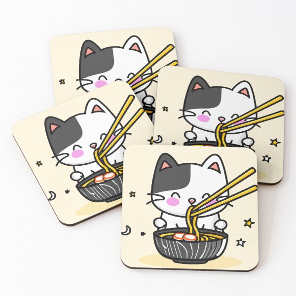 Item preview, Cute Cat Eating Ramen Noodles designed and sold by orchidgd.