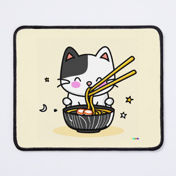 Item preview, Cute Cat Eating Ramen Noodles designed and sold by orchidgd.