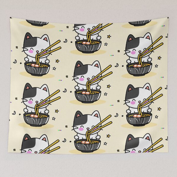 Item preview, Cute Cat Eating Ramen Noodles designed and sold by orchidgd.