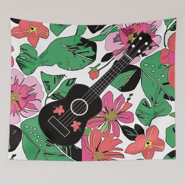 Item preview, Ukulele with big flowers with leaves - pattern designed and sold by piesdesignart.