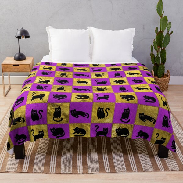 Item preview, Cute Black Cat Pattern on fuschia and gold designed and sold by k9printart.