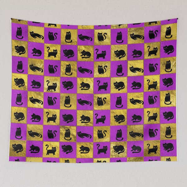 Item preview, Cute Black Cat Pattern on  fuschia and gold designed and sold by k9printart.