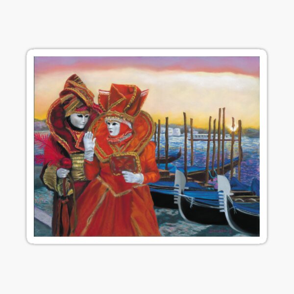 Carnevale Sunrise Venice Italy Costumes Gondolas Grand Canal Sticker