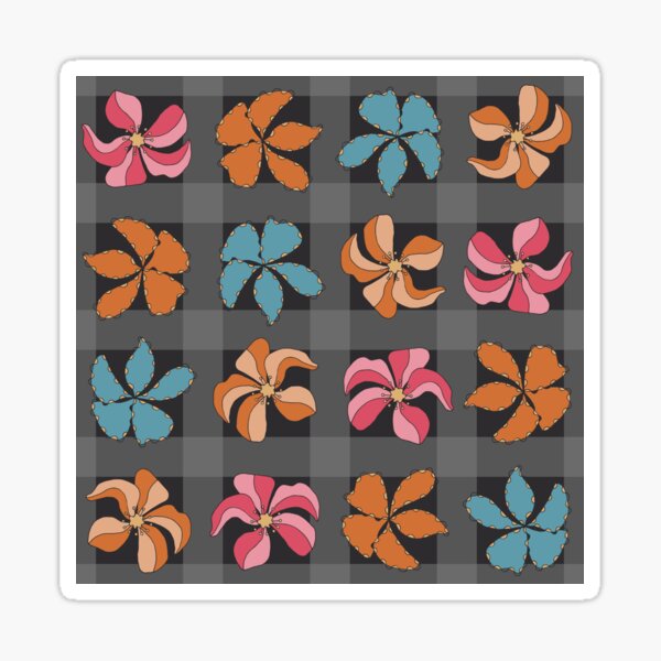 Floral Gingham in Bohemian Colors Sticker