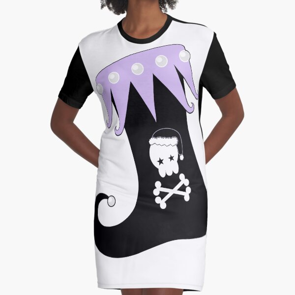 Pastel Goth Christmas | Creepy Stocking | Santa Skull & Cross Bones Graphic T-Shirt Dress