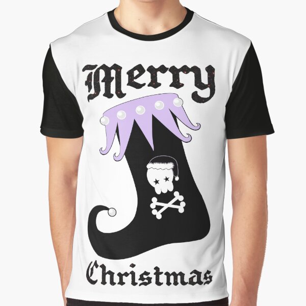 Pastel Goth Christmas | Creepy Stocking | Santa Skull & Cross Bones Graphic T-Shirt
