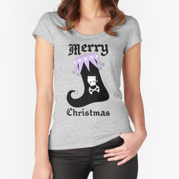 Pastel Goth Christmas | Creepy Stocking | Santa Skull & Cross Bones Fitted Scoop T-Shirt