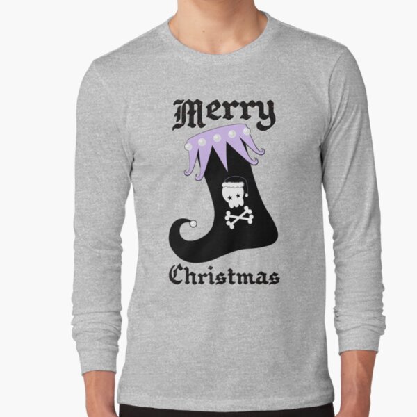 Pastel Goth Christmas | Creepy Stocking | Santa Skull & Cross Bones Long Sleeve T-Shirt