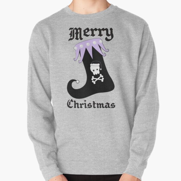 Pastel Goth Christmas | Creepy Stocking | Santa Skull & Cross Bones Pullover Sweatshirt