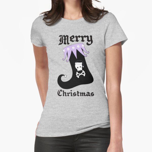 Pastel Goth Christmas | Creepy Stocking | Santa Skull & Cross Bones Fitted T-Shirt