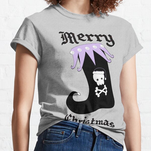 Pastel Goth Christmas | Creepy Stocking | Santa Skull & Cross Bones Classic T-Shirt