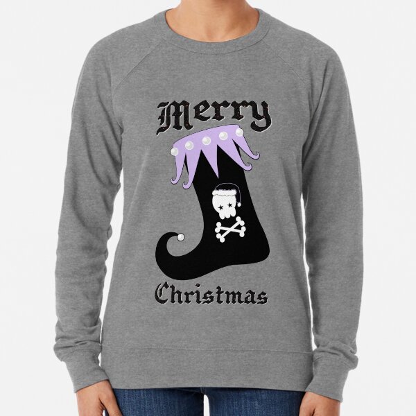 Pastel Goth Christmas | Creepy Stocking | Santa Skull & Cross Bones Lightweight Sweatshirt