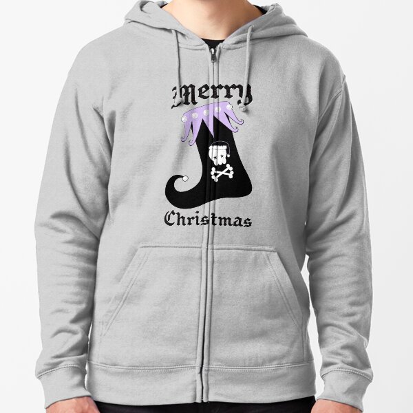 Pastel Goth Christmas | Creepy Stocking | Santa Skull & Cross Bones Zipped Hoodie