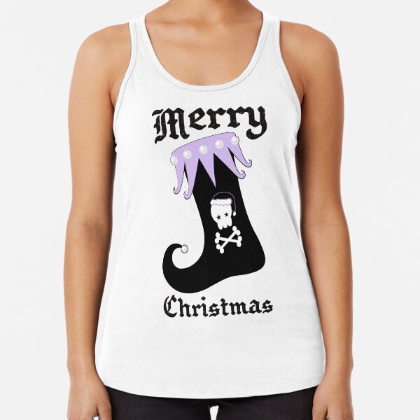 Pastel Goth Christmas | Creepy Stocking | Santa Skull & Cross Bones Racerback Tank Top