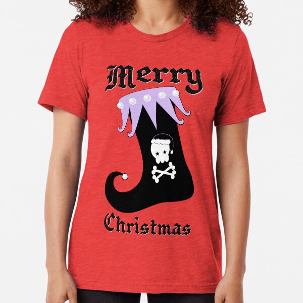 Pastel Goth Christmas | Creepy Stocking | Santa Skull & Cross Bones Tri-blend T-Shirt