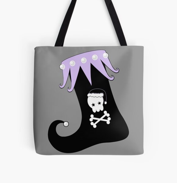 Pastel Goth Christmas | Creepy Stocking | Santa Skull & Cross Bones All Over Print Tote Bag