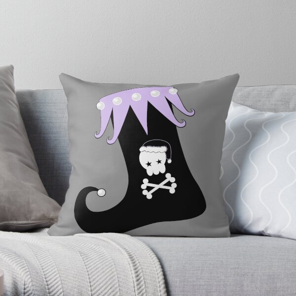 Pastel Goth Christmas | Creepy Stocking | Santa Skull & Cross Bones Throw Pillow