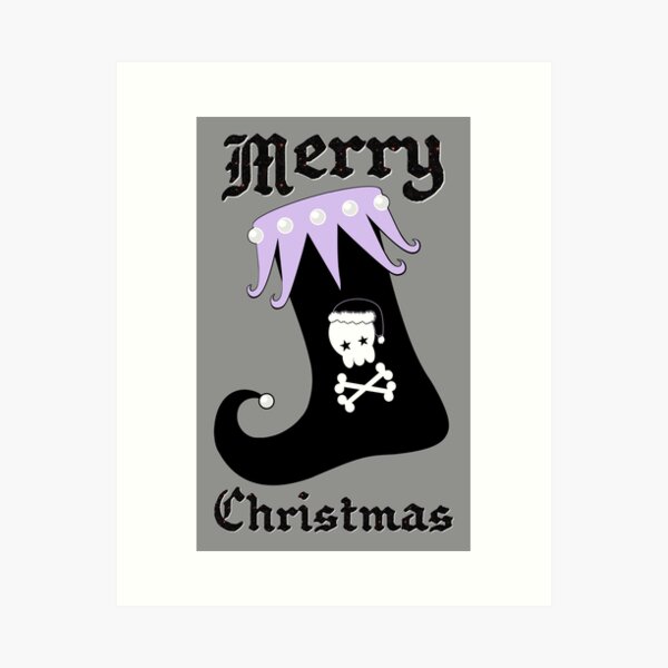 Pastel Goth Christmas | Creepy Stocking | Santa Skull & Cross Bones Art Print