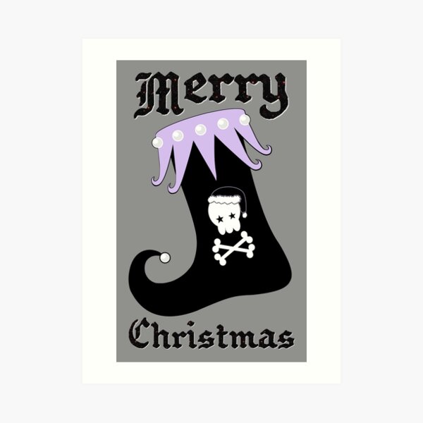 Pastel Goth Christmas | Creepy Stocking | Santa Skull & Cross Bones Art Print