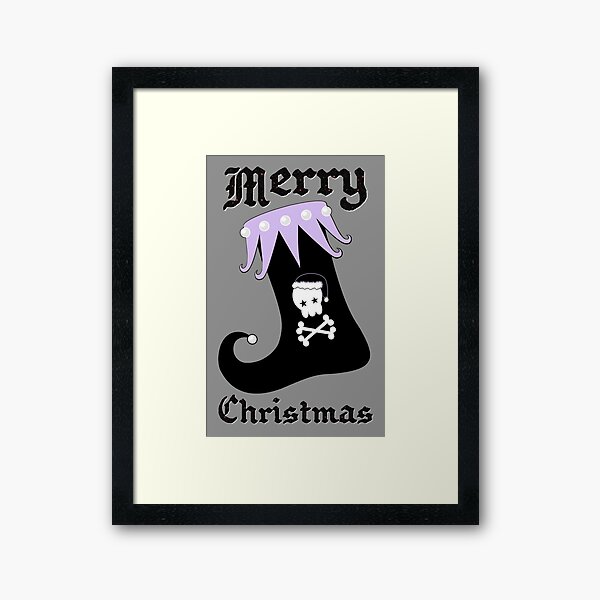 Pastel Goth Christmas | Creepy Stocking | Santa Skull & Cross Bones Framed Art Print