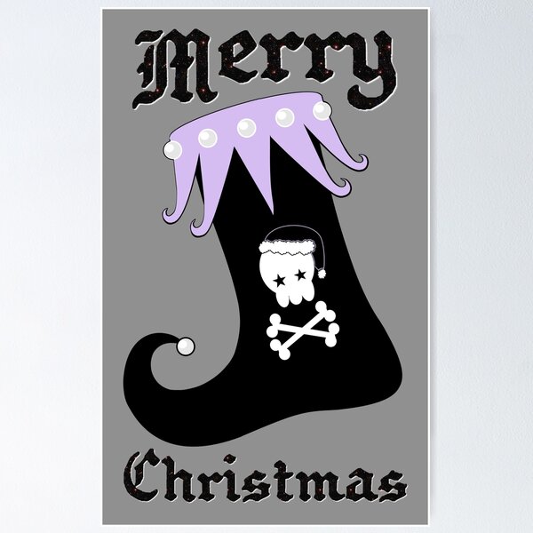 Pastel Goth Christmas | Creepy Stocking | Santa Skull & Cross Bones Poster