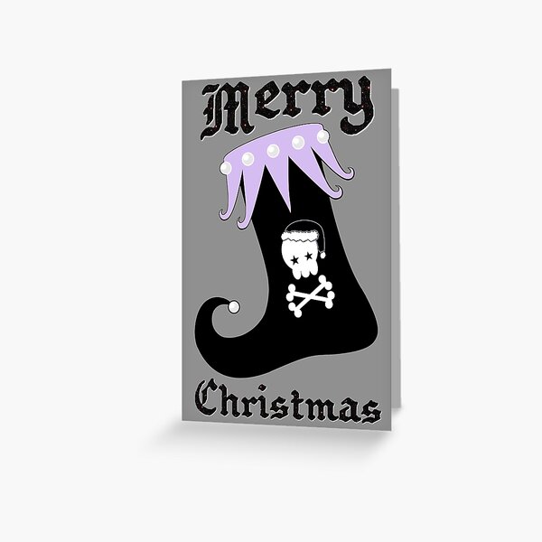 Pastel Goth Christmas | Creepy Stocking | Santa Skull & Cross Bones Greeting Card